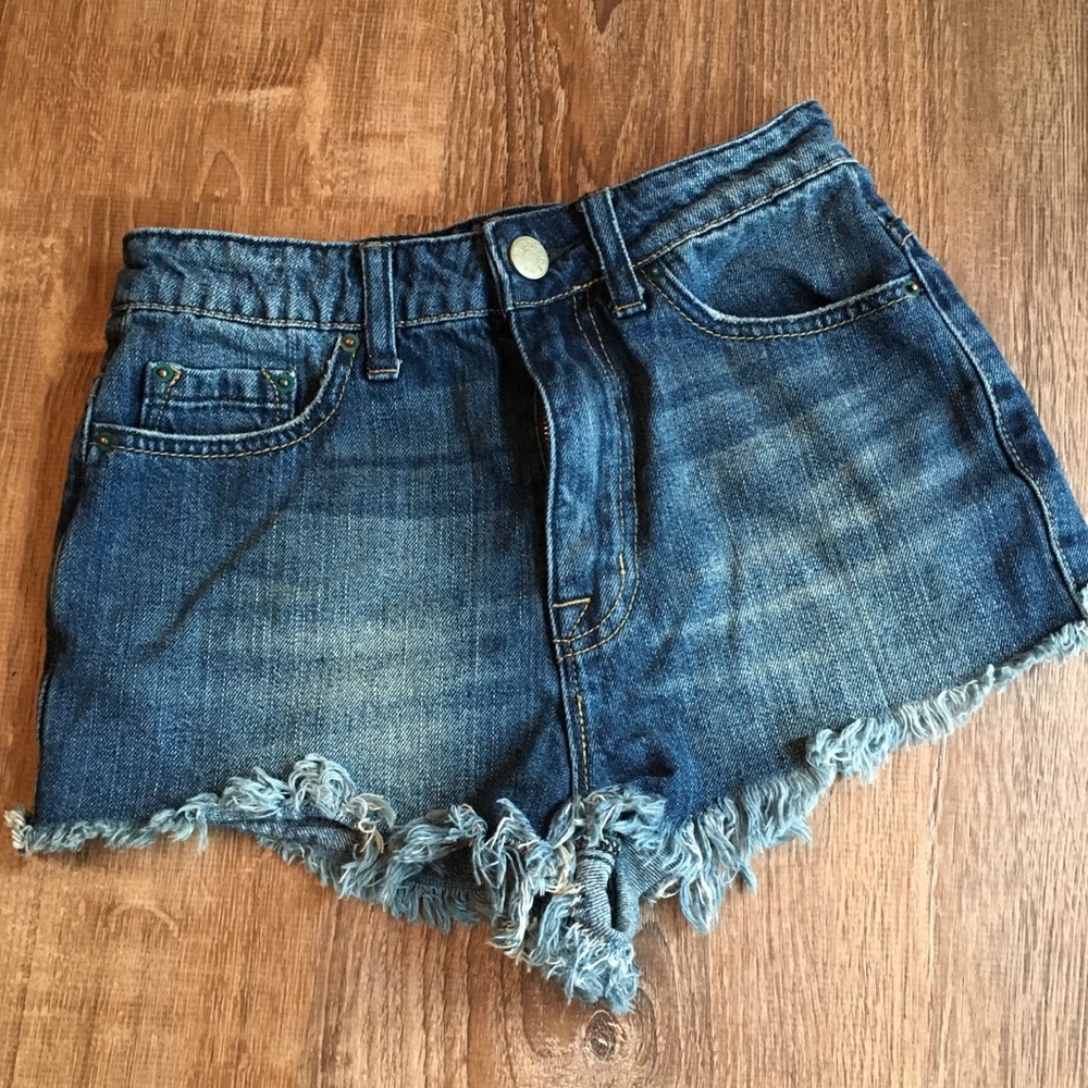 BDG Super High Rise Cheeky Denim Shorts Cut Off 25